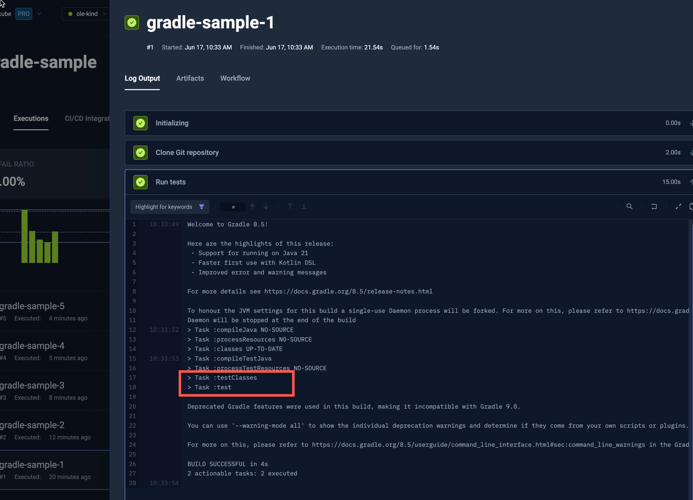 Gradle Log Output