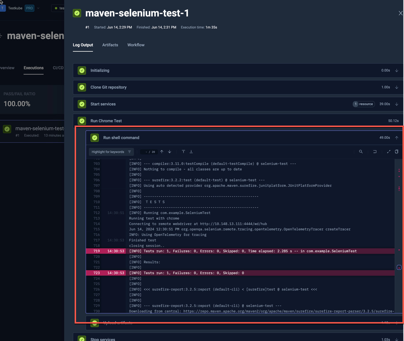 Selenium Log Output